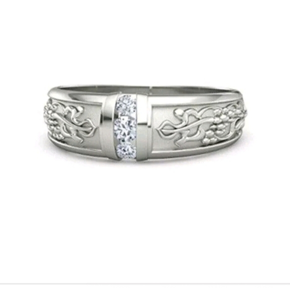 Silver plated Bsnd with white zirconia, Tibetan size 7 - Picture 1 of 9